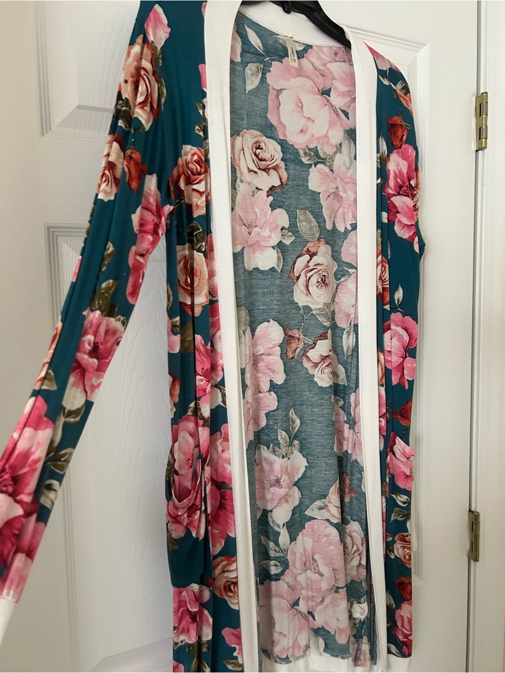 Magic Fit Teal & Pink Floral Open Cardigan